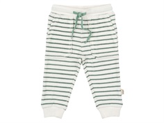 Råhvid sweatbukser i frottékvalitet med grønne striber fra Petit Piao PP731 off white green